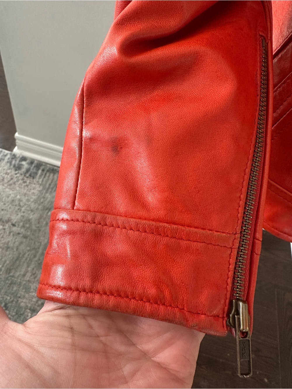 Vintage DANIER Women's Red Orange Italian Leather Zip-Front Moto Jacket -Size S - Picture 13 of 16